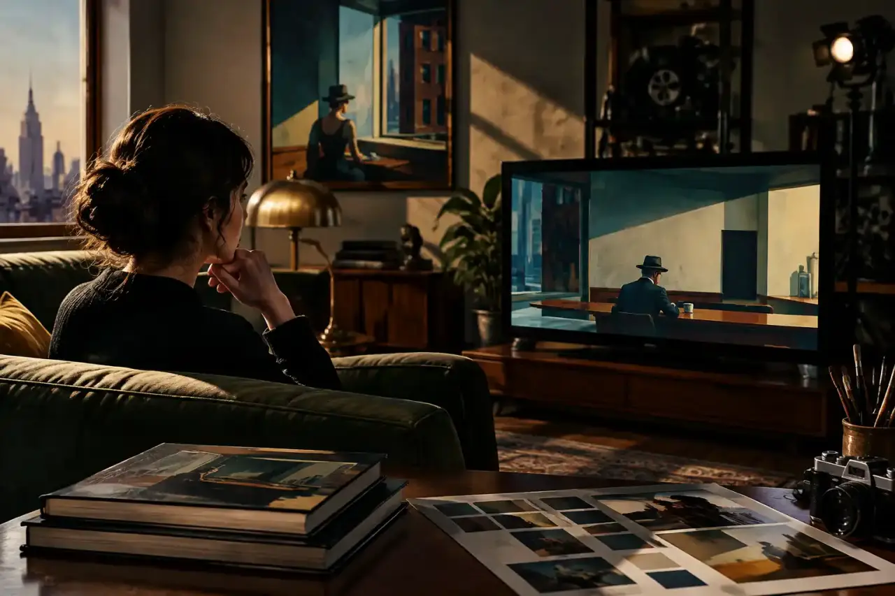 Décor de série télévisée composé comme un tableau, entre lumière, mobilier et profondeur