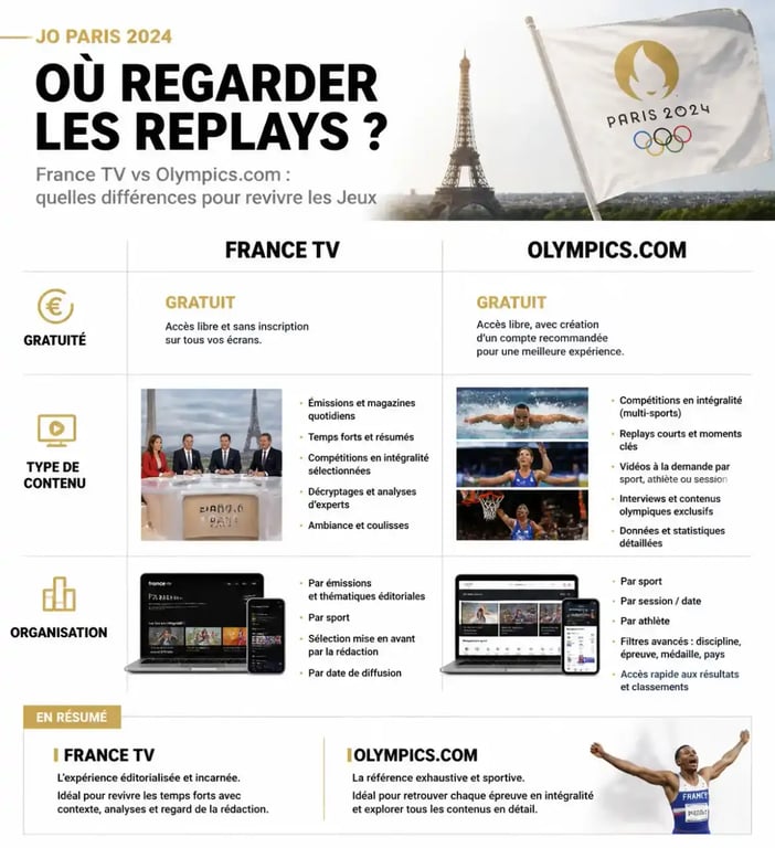 Comparatif des plateformes de replay pour les jeux olympiques de paris 2024 entre France TV et Olympics.com