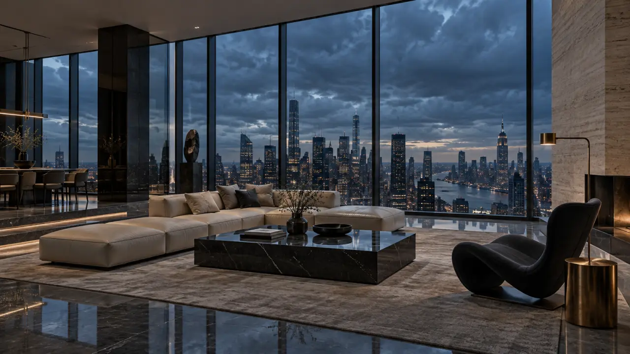 Intérieur luxueux et minimaliste inspiré des décors de la série Succession