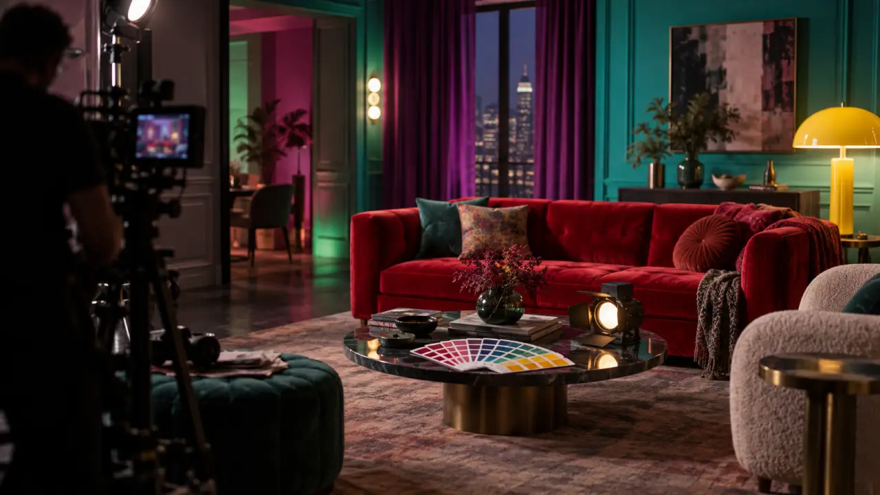 Décor de série télévisée aux couleurs dramatiques et contrastées