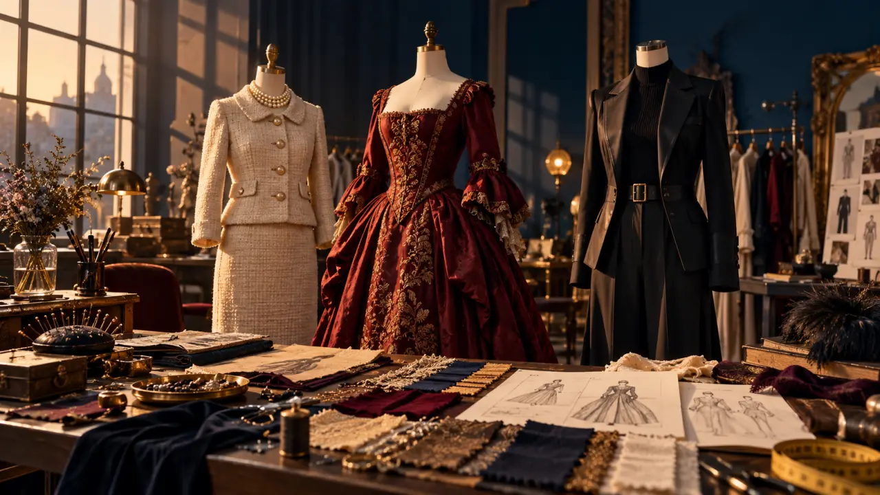 Costumes de personnages de série présentés comme une composition éditoriale
