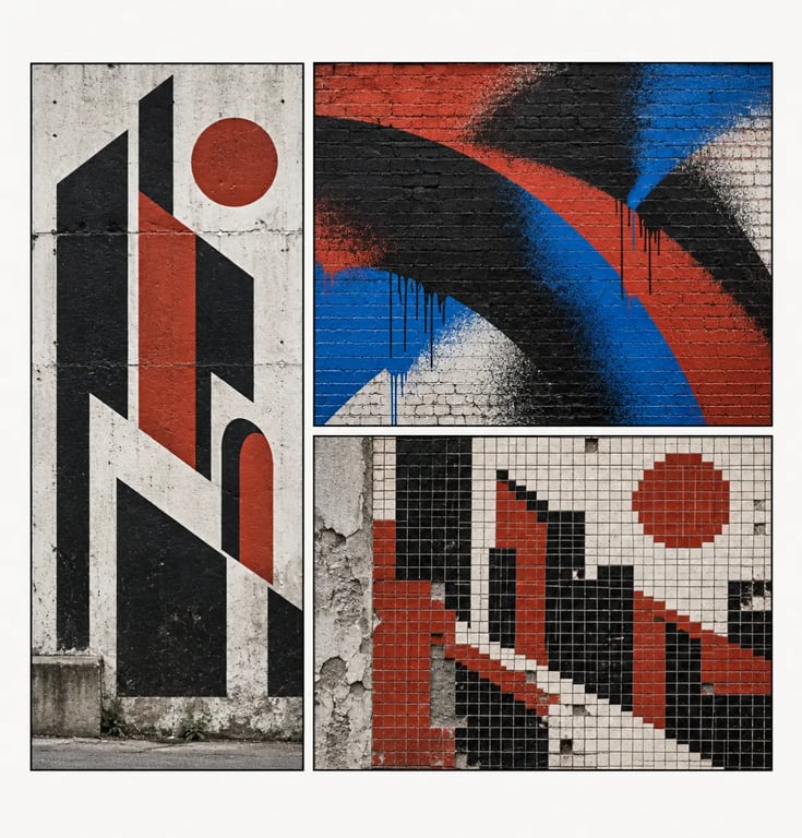 Techniques de street art murale avec pochoir, aérosol et mosaïque