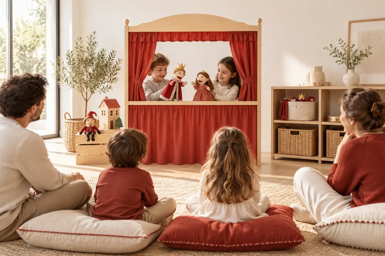 Marionnette theatre installé à la maison pour un spectacle familial