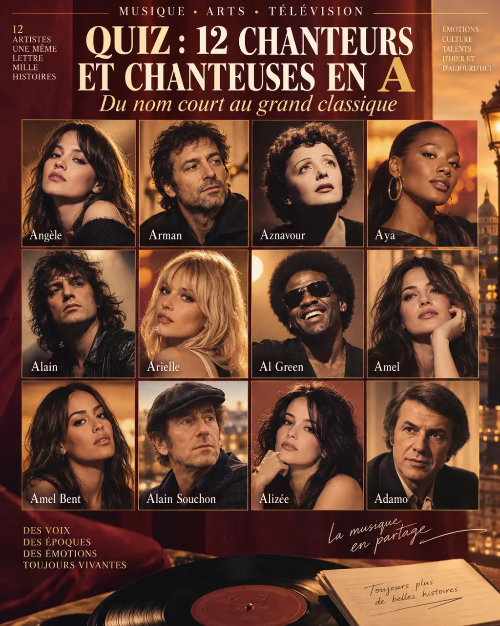 12 chanteurs et chanteuses en A pour un quiz, du nom court au grand classique