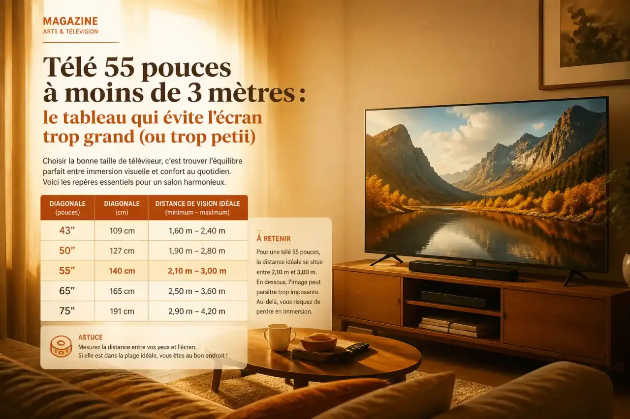 Télé 55 pouces à moins de 3 mètres : le tableau qui évite l'écran trop grand (ou trop petit)
