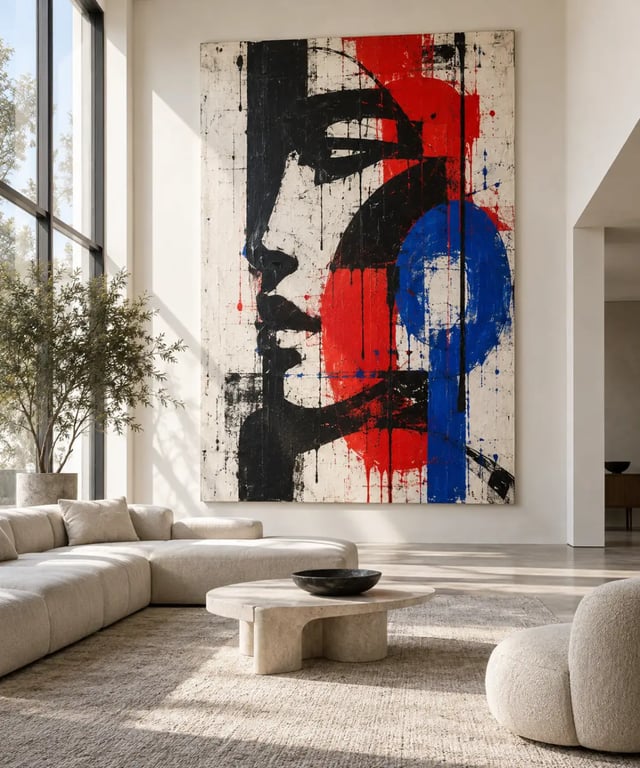 Œuvre de street art murale dans un salon contemporain
