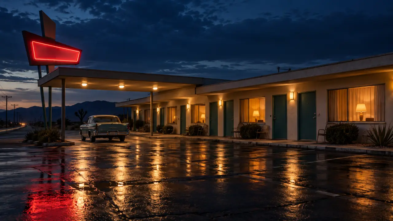 Le motel de Bates Motel dans une atmosphère nocturne inspirée d’Edward Hopper