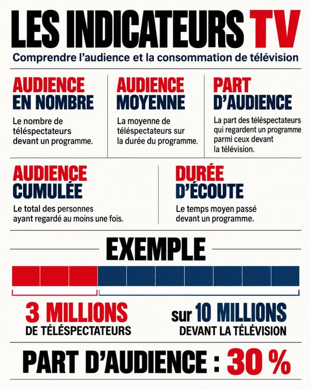 Infographie des indicateurs utilisés pour mesurer les audiences de la télévision